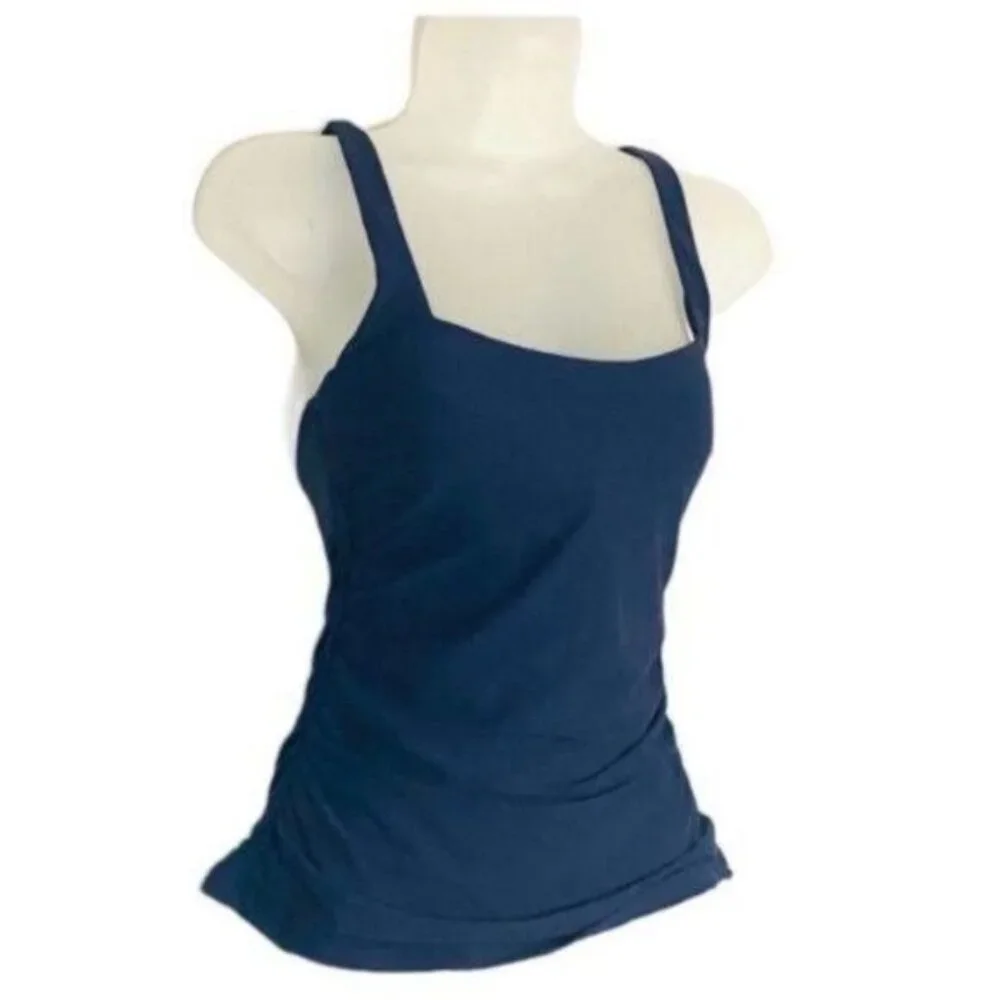 Athleta Square Neck Bra Cup Swim Tankini Top UPF +50 Beach Blue 32 D/DD New